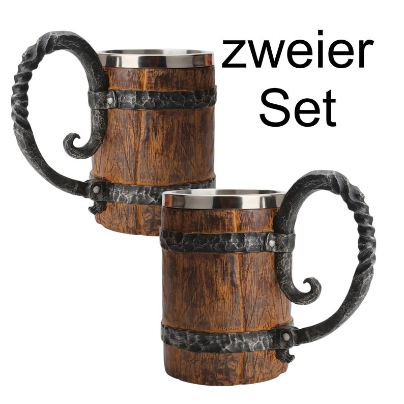 Handgefertigter Wikinger Bierkrug im 2er Set 600ml Das perfekte Geschenk für den Mann um mit Freunden am Geburtstag oder Vatertag anzustoßen Bild 2