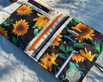 Sunflower Double Book Sleeve with Pockets, Journal and Organizer, Reading Accessories, Book Pouch A5 Notebook, Book purse, Bookish Gifts