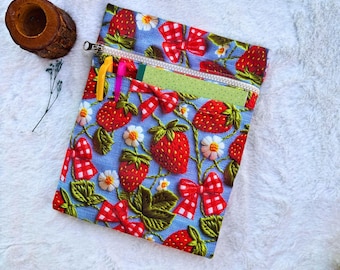 Strawberry Book covers, Padded book sleeve, Book case with Pockets, kindle paperwhite 11th Oasis case, Book Lover Gift, iPad tablet sleeve