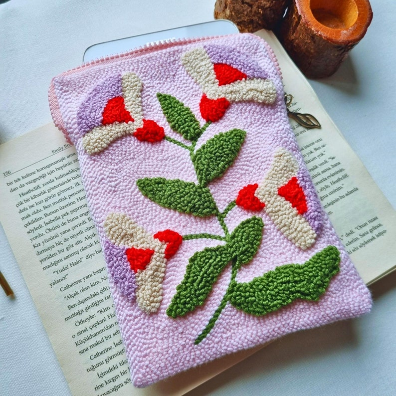 Pink Floral kindle cover Fabric book cover kindle paperwhite case Embroidered E reader sleeve Handmade Oasis case Gift e reader image 4