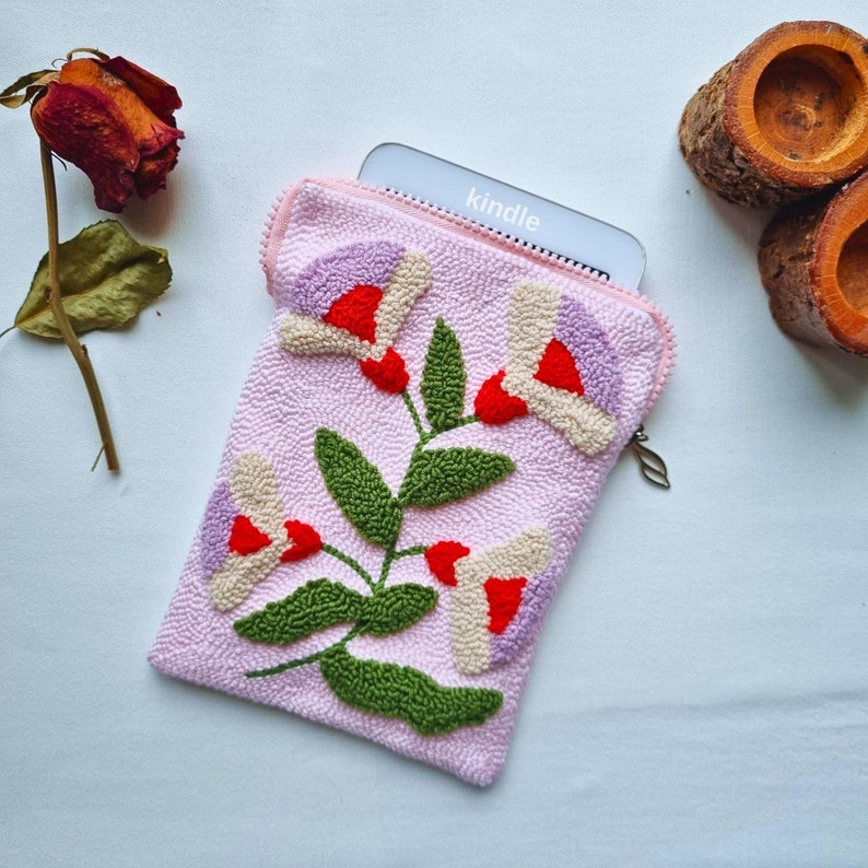 Pink Floral kindle cover Fabric book cover kindle paperwhite case Embroidered E reader sleeve Handmade Oasis case Gift e reader image 2