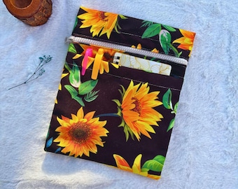 Sunflower Book Sleeve, Fabric Book Organizer, Handmade Book case with Pockets, kindle paperwhite case, reading accessories, Book Lover Gift