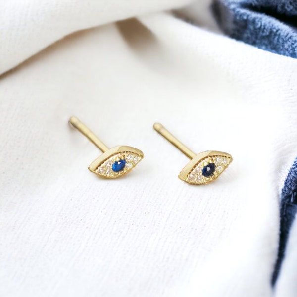 Dainty Sterling Silver Minimalist Earrings | Tiny Evil Eye Stud Earrings | Small Eye Stud Earrings | Hypoallergenic Studs | Evil Eye Jewelry