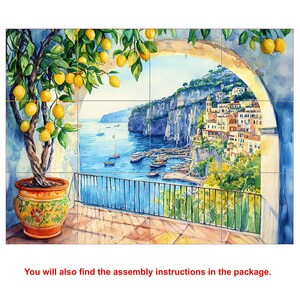Italian Sorrento Coast CERAMIC Tile MURAL MOSAIC Italian Landscape Wall Art Lemon Wood Pattern Handmade Tiles Vintage Home Decor