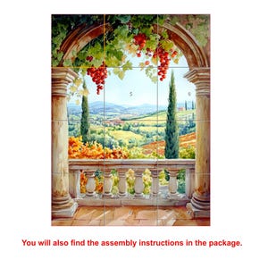 TUSCAN VINEYARD Ceramic TILE Mural Tile Mosaic Italian Landscape Tuscan Landscape Pattern Handmade Tiles Landscape Art Vintage Home Decor