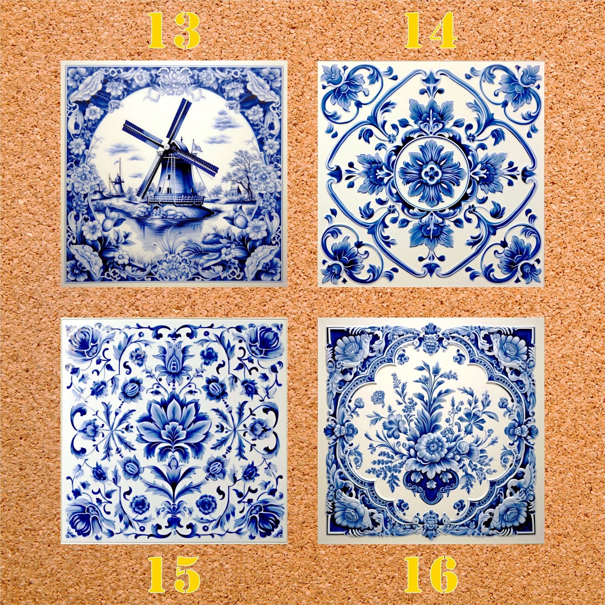 Pack of 5 Delft Blue Ceramic Tiles: Selectable Patterns, Two Sizes - Etsy