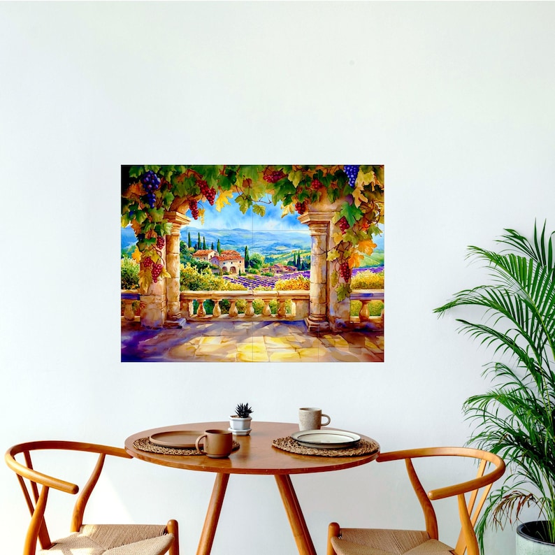 French CERAMIC TILE Mural Tile MOSAIC Provencal Landscape Ceramic Tile Art Handmade Tiles Vintage Home Decor Vintage Wall Art