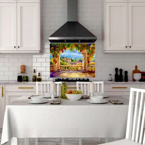 French CERAMIC TILE Mural Tile MOSAIC Provencal Landscape Ceramic Tile Art Handmade Tiles Vintage Home Decor Vintage Wall Art