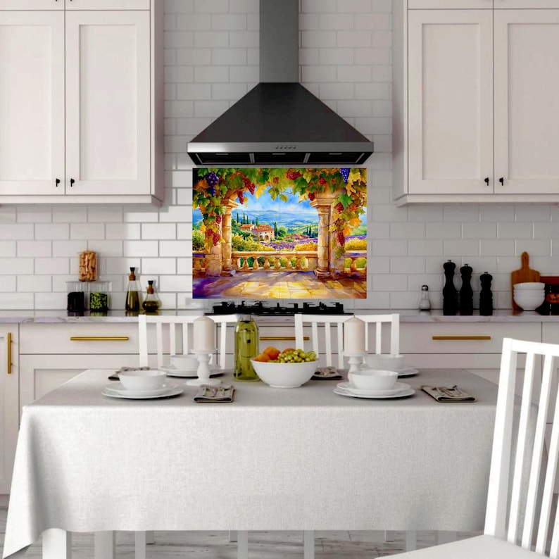 French CERAMIC TILE Mural Tile MOSAIC Provencal Landscape Ceramic Tile Art Handmade Tiles Vintage Home Decor Vintage Wall Art