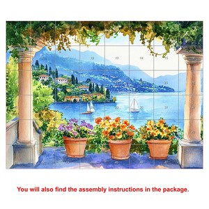Italian Lake Como Large CERAMIC TILE MURAL Tile Mosaic Italian Landscape Ceramic Wall Art Vintage Home Decor Handmade Mosaic Landscape Art