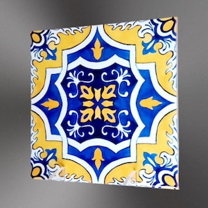 Pack of 5 PORTUGUESE CERAMIC TILES Style Options Azulejos Blue Yellow Floral Vintage Retro Wall Art Backsplash Tiles Kitchen Art