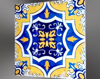 Paquete de 5 azulejos de cerámica portugueses: B&Y, diseños seleccionables, dos tamaños.