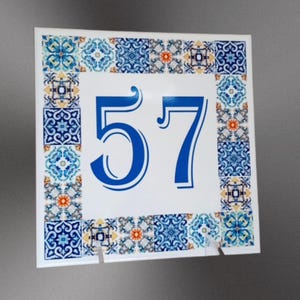 HOUSE NUMBER from Ceramic Tile Rustic Mediterranean Italian Greek Glossy Plaque Custom Number Door Plate Sign Outdoor Housewarming Gift