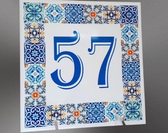 Custom Ceramic House Number Sign: Mediterranean Tile Door Plaque