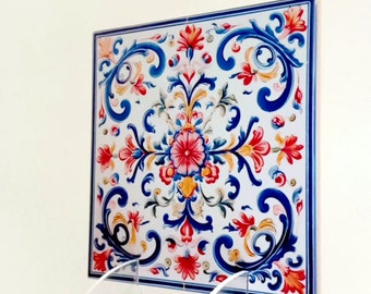 Pack of 5 ITALIAN CERAMIC TILES Style Options Vibrant Deruta Retro Mid Century Mediterranean Motif Glossy Ceramic Wall Tile Kitchen Decor