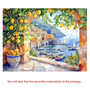 Amalfi Coast Large CERAMIC Wall MURAL Tile MOSAIC Italian Landscape Art Lemon Wood Extra Large Wall Art Landscape Art Vintage Home Decor