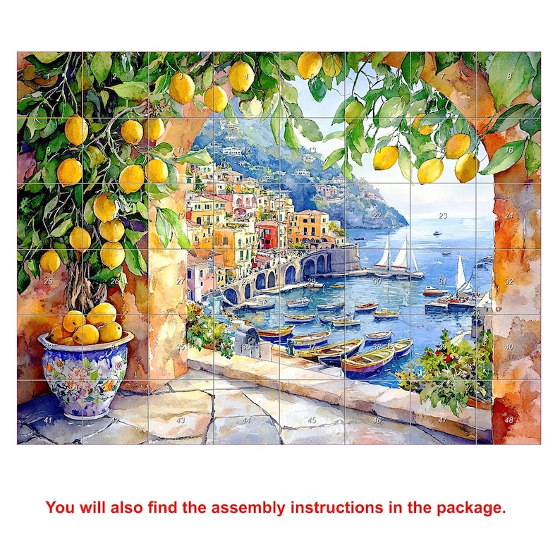 Amalfi Coast Large CERAMIC Wall MURAL Tile MOSAIC Italian Landscape Art Lemon Wood Extra Large Wall Art Landscape Art Vintage Home Decor