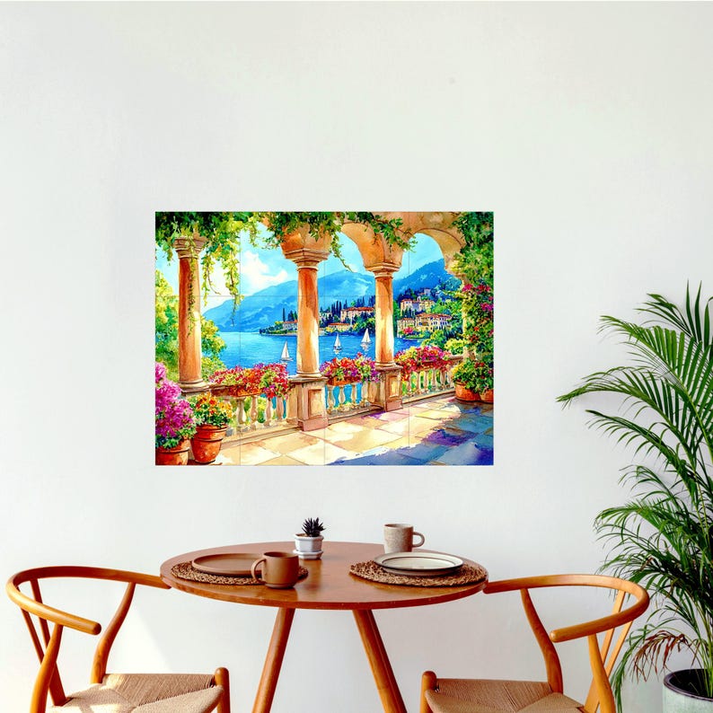 Lake Como Italy CERAMIC TILE MURAL Tile Mosaic Italian Landscape Ceramic Wall Art Vintage Home Decor Handmade Mosaic Landscape Art