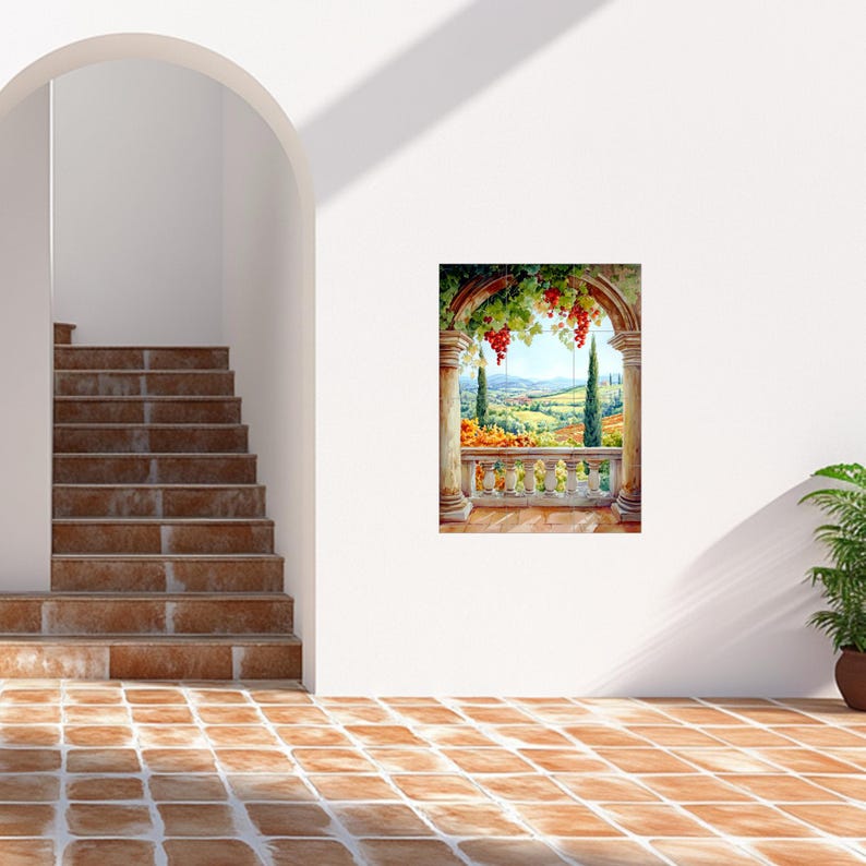TUSCAN VINEYARD Ceramic TILE Mural Tile Mosaic Italian Landscape Tuscan landscape Pattern Handmade Tiles Landscape Art Vintage Home Decor
