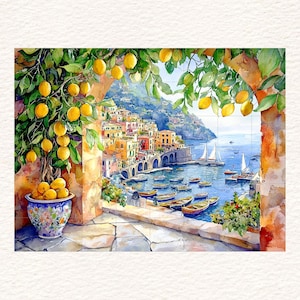 Amalfi Coast Large CERAMIC Wall MURAL Tile MOSAIC Italian Landscape Art Lemon Wood Extra Large Wall Art Landscape Art Vintage Home Decor