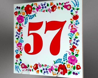 Hungarian Kalocsa Ceramic Tile House Number Sign: Rustic Outdoor Decor