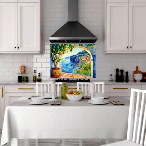 Italian Sorrento Coast CERAMIC Tile MURAL MOSAIC Italian Landscape Wall Art Lemon Wood Pattern Handmade Tiles Vintage Home Decor
