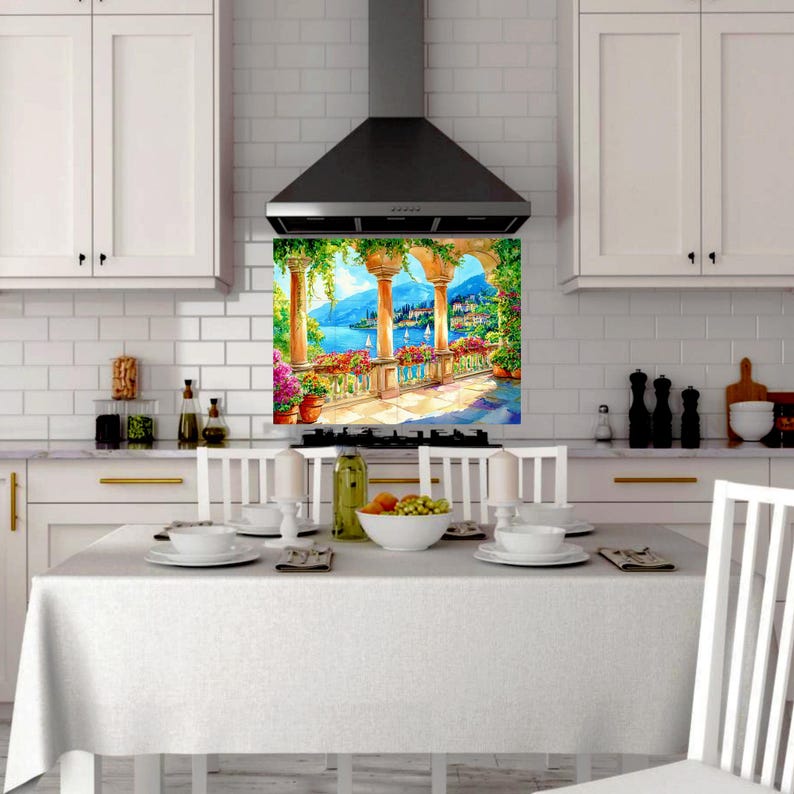 Lake Como Italy CERAMIC TILE MURAL Tile Mosaic Italian Landscape Ceramic Wall Art Vintage Home Decor Handmade Mosaic Landscape Art