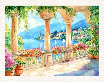 LARGE Lake Como Italy Ceramic Tile Mural/Mosaic Two Sizes: Italian Wall Art