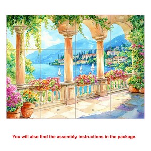 Lake Como Italy CERAMIC TILE MURAL Tile Mosaic Italian Landscape Ceramic Wall Art Vintage Home Decor Handmade Mosaic Landscape Art