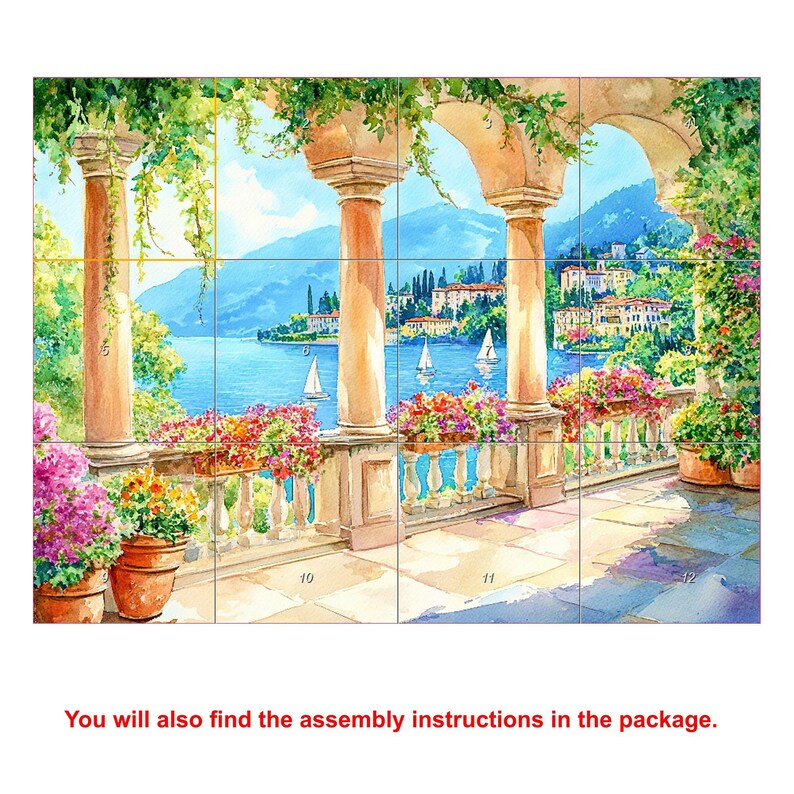 Lake Como Italy CERAMIC TILE MURAL Tile Mosaic Italian Landscape Ceramic Wall Art Vintage Home Decor Handmade Mosaic Landscape Art