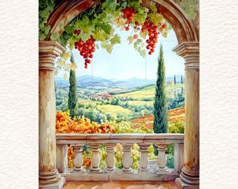 TUSCAN VINEYARD Ceramic TILE Mural Tile Mosaic Italian Landscape Tuscan Landscape Pattern Handmade Tiles Landscape Art Vintage Home Decor