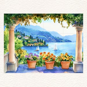 Italiaanse muurschildering/mozaïek met keramische tegels Comomeer Twee maten om uit te kiezen: Italiaans landschap