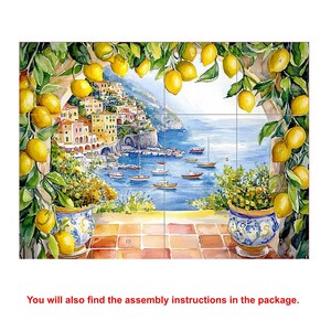Italian CERAMIC Tile MURAL MOSAIC Amalfi Coast Italian Landscape Lemon Wood Pattern Handmade Tiles Landscape Art Vintage Home Decor