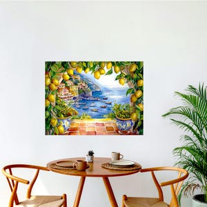 Italian CERAMIC Tile MURAL MOSAIC Amalfi Coast Italian Landscape Lemon Wood Pattern Handmade Tiles Landscape Art Vintage Home Decor