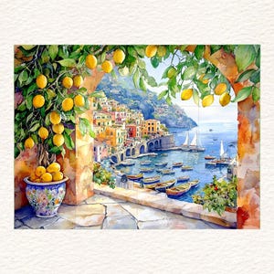 Amalfi Coast CERAMIC Tile MURAL MOSAIC Italian Landscape Italian Tiles Lemon Wood Pattern Handmade Tiles Landscape Art Vintage Home Decor