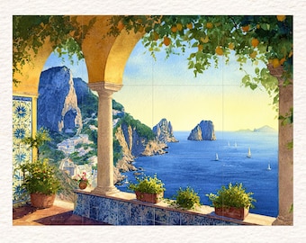 Panneau De Carrelage Céramique Peint Main - Motif Citronnier 36x48 Pouces - Pour Dosseret Mural