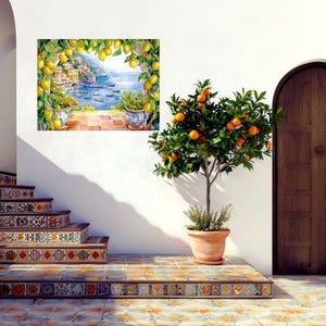 Italian CERAMIC Tile MURAL MOSAIC Amalfi Coast Italian Landscape Lemon Wood Pattern Handmade Tiles Landscape Art Vintage Home Decor
