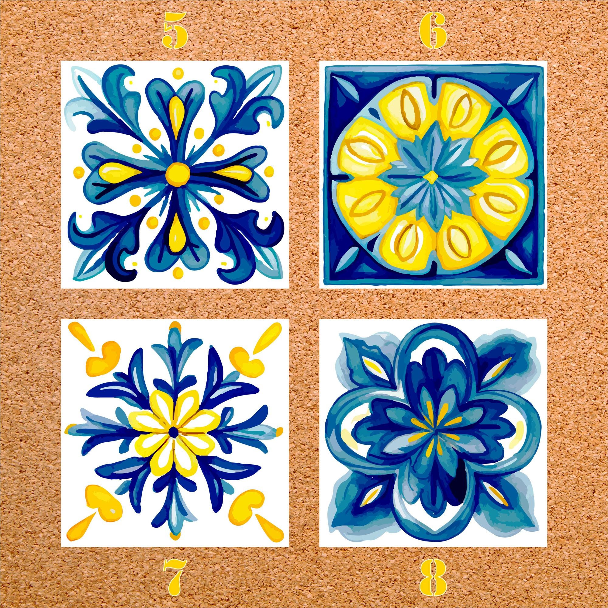 Pack of 20 Amalfi Coast Ceramic Tiles: Selectable Patterns, Two Sizes ...