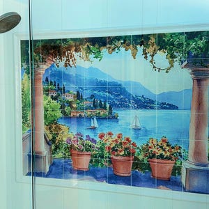 LARGE Italian Lake Como Ceramic Tile Mural/Mosaic Two Sizes: Italian Landscape