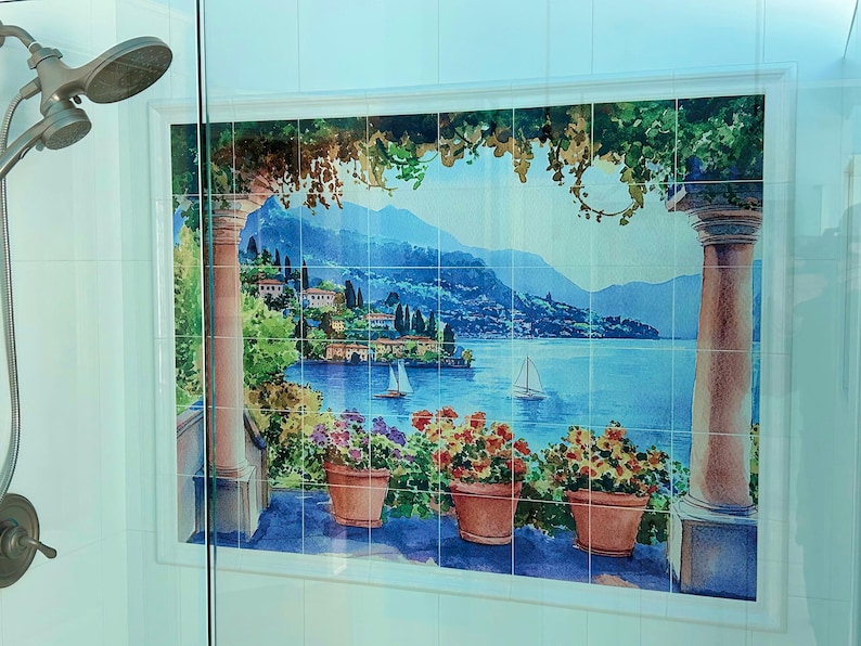 LARGE Italian Lake Como Ceramic Tile Mural/Mosaic Two Sizes: Italian Landscape