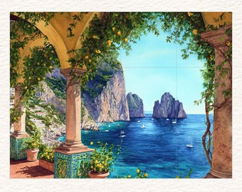 Capri Island Italien Keramikfliesenbild / Mosaik Zwei Größen zur Auswahl: Lemon Grove