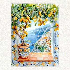 Amalfi Coast Ceramic TILE MURAL Tile MOSAIC Italian Landscape Art Lemon Wood Pattern Italian Wall Art Handmade Tiles Vintage Home Decor