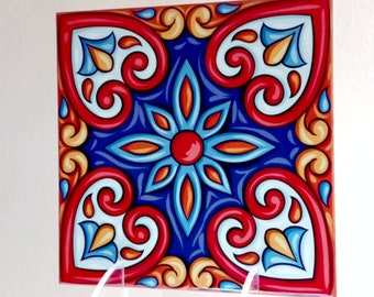 Pack of 5 MEXICAN TALAVERA CERAMIC Tiles Style Options Vibrant Color Rustic Retro Mid Century Talavera Motif Glossy Ceramic Wall Tile