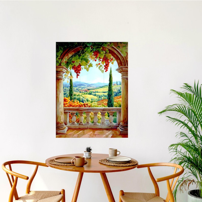 TUSCAN VINEYARD Ceramic TILE Mural Tile Mosaic Italian Landscape Tuscan Landscape Pattern Handmade Tiles Landscape Art Vintage Home Decor
