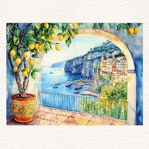 Sorrentokust keramische tegelmuurschildering/mozaïek Twee maten om uit te kiezen: Lemon Grove