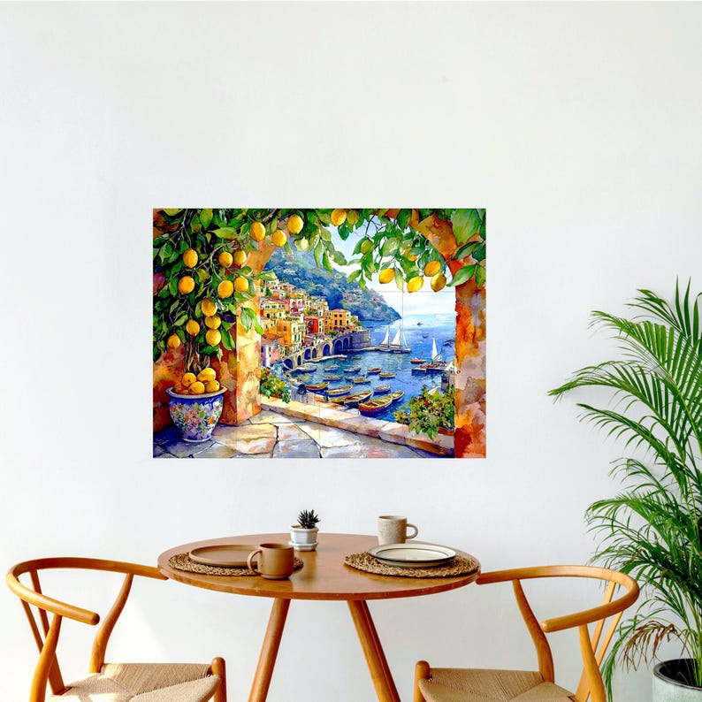 Amalfi Coast CERAMIC Tile MURAL MOSAIC Italian Landscape Italian Tiles Lemon Wood Pattern Handmade Tiles Landscape Art Vintage Home Decor
