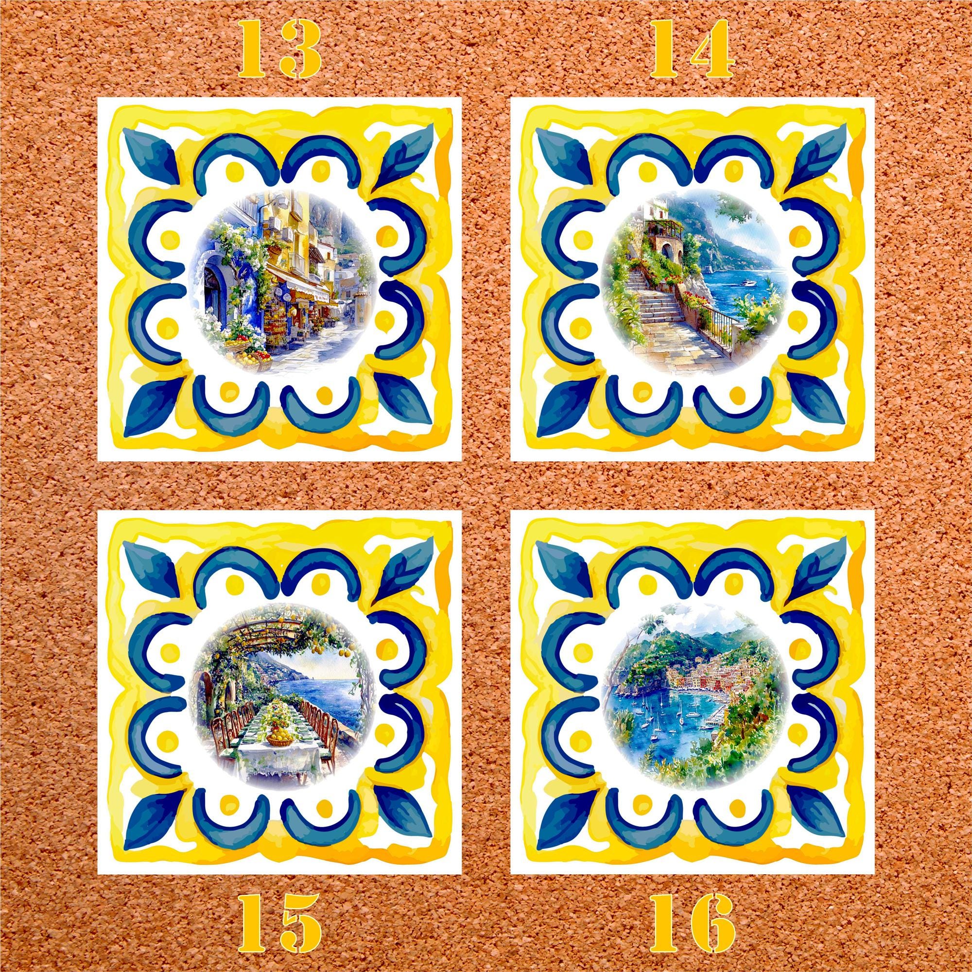 Pack of 20 Amalfi Coast Ceramic Tiles: Selectable Patterns, Two Sizes ...