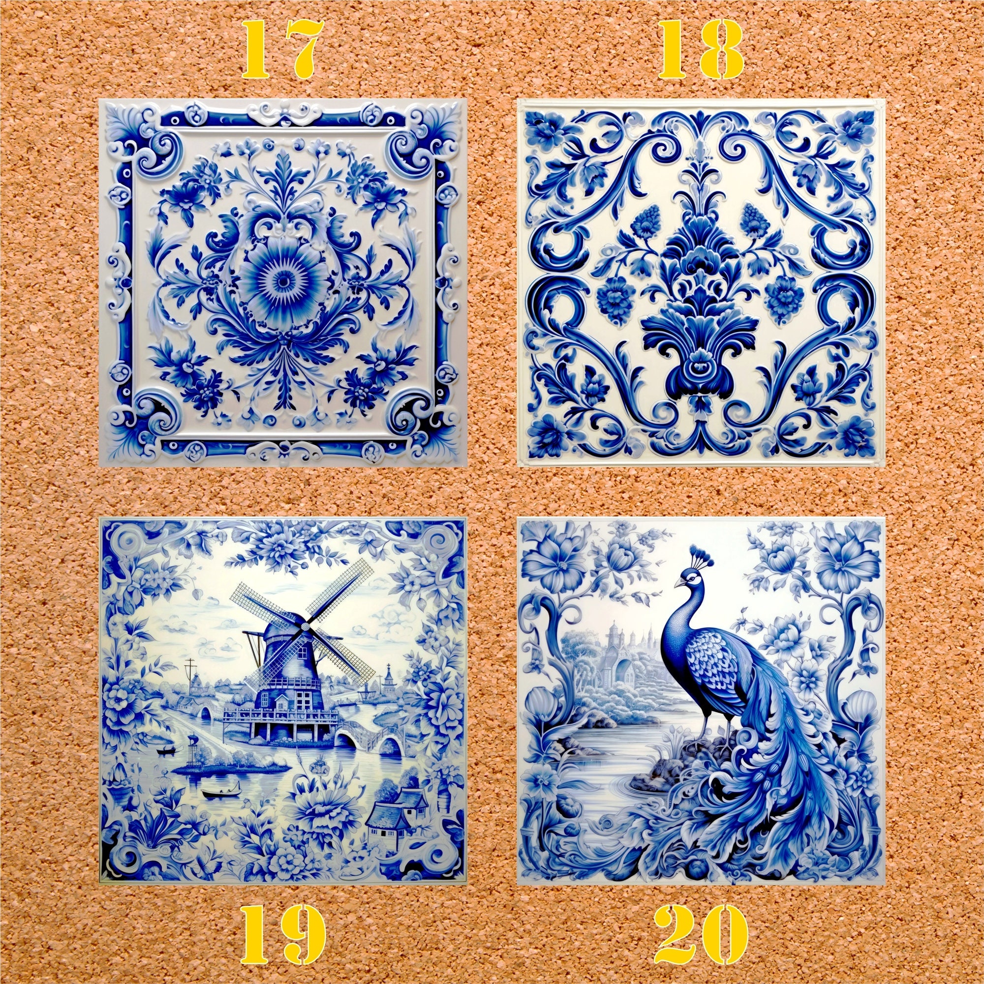 Pack of 5 Delft Blue Ceramic Tiles: Selectable Patterns, Two Sizes - Etsy