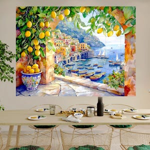 Amalfi Coast Large CERAMIC Wall MURAL Tile MOSAIC Italian Landscape Art Lemon Wood Extra Large Wall Art Landscape Art Vintage Home Decor