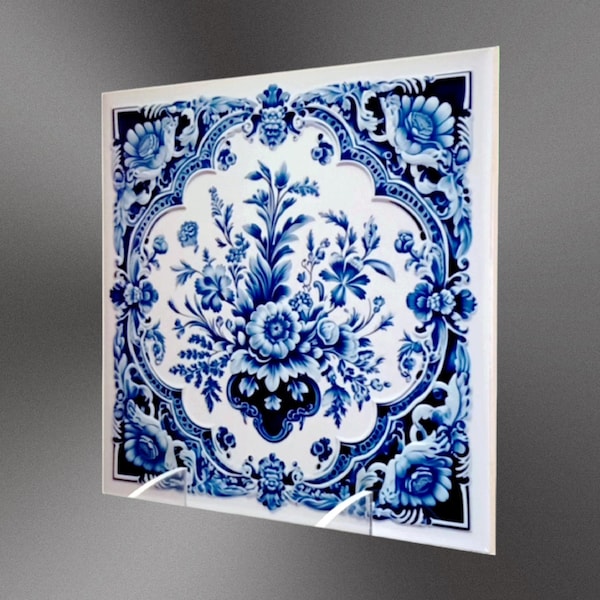 Pack of 5 Delft Blue Ceramic Tiles: selectable patterns, two sizes